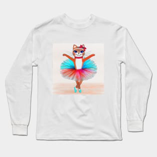 Cat Ballerina, Cat Dancer, Cute, Fun, Dance Cat Long Sleeve T-Shirt